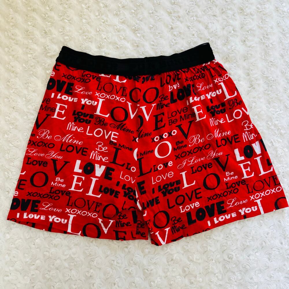 Fun Boxers Red White Love Be Mine Valentine Kisses Cotton Pajama Shorts Medium